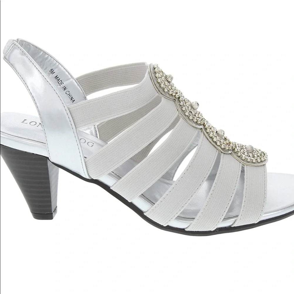 London Fog Nanci Silver Stretch Heeled Sandal NWT